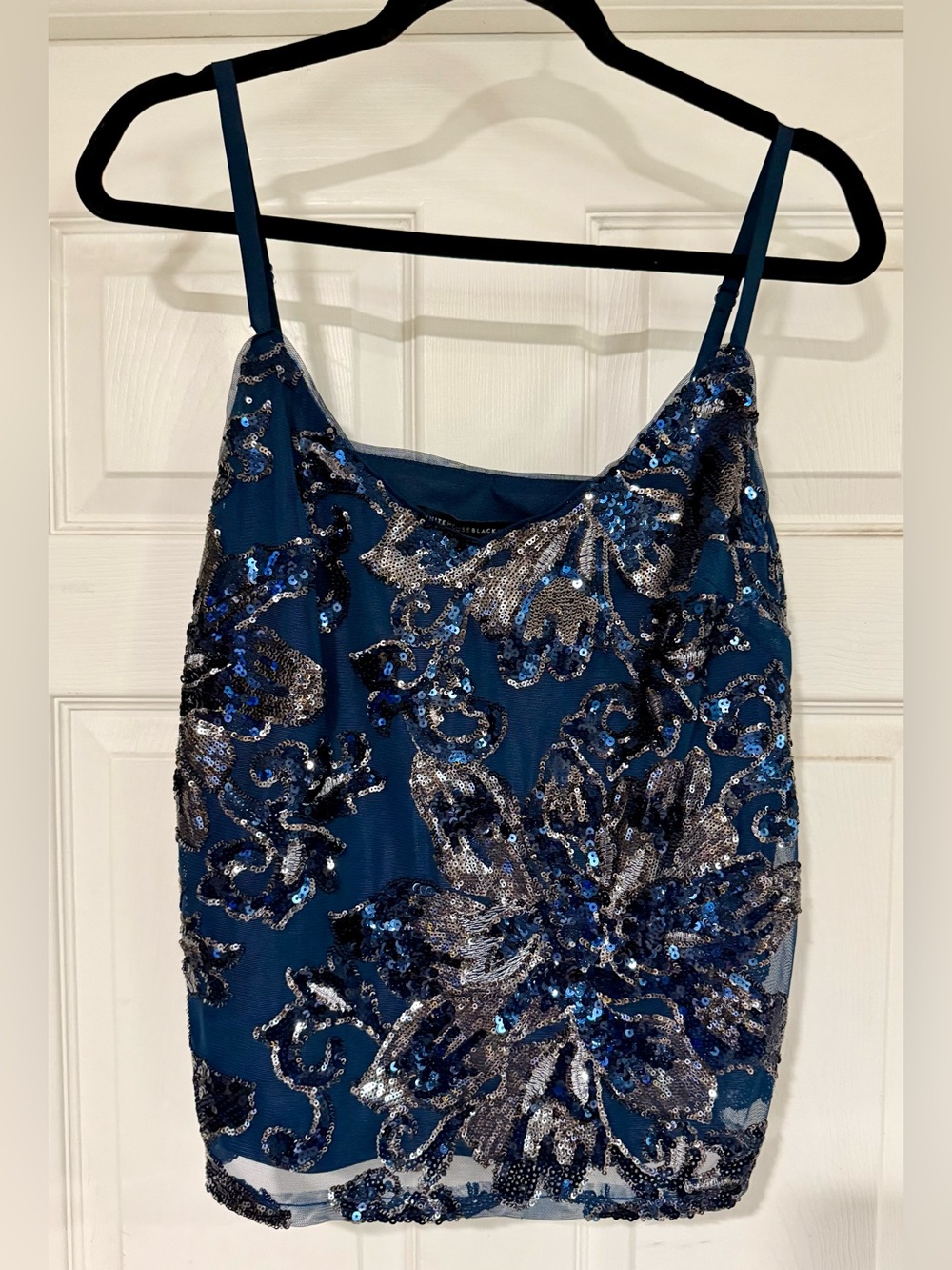 White House Black Market Navy Blue Sequin Floral Camisole